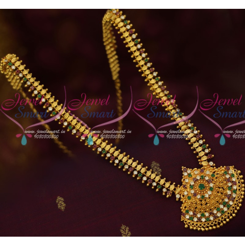 NL14457 Multi Color Stones New Leaf Design Haram South Indian Gold Covering Jewellery Shop Online