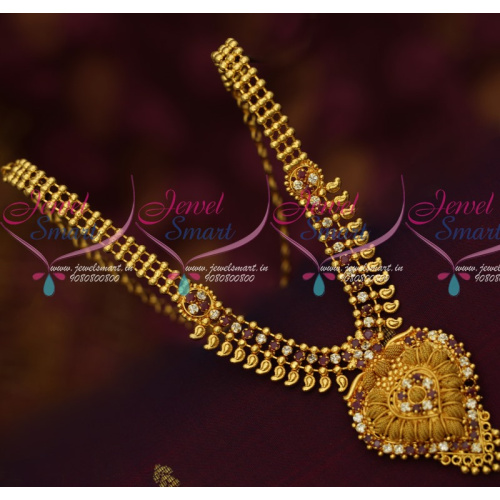 NL14443 Ruby White AD South Indian Gold Covering Mango Necklace Latest Low Price Imitation 