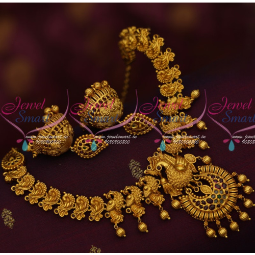 NL14598 Kemp Jewellery Matte Gold Plated Peacock Necklace Traditional Jhumka Earrings Online