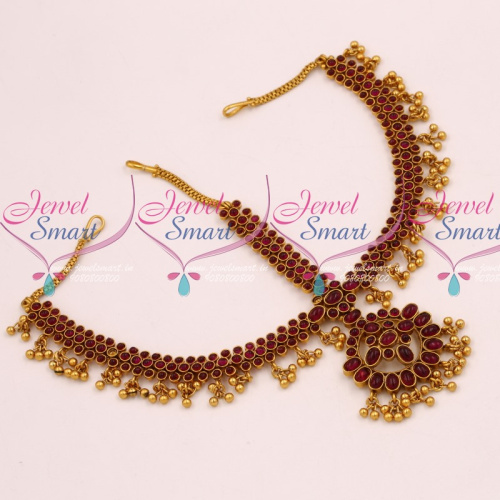 T14295 Kemp Red Round 3 Line Stones Grand Damini Mathapatti Traditional Jewellery Bridal Shop Online