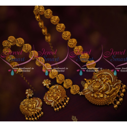 NL14437 Relaxing Vinayagar Design Haram Matte Gold Plated Real Look Jewellery Traditional Collections Online