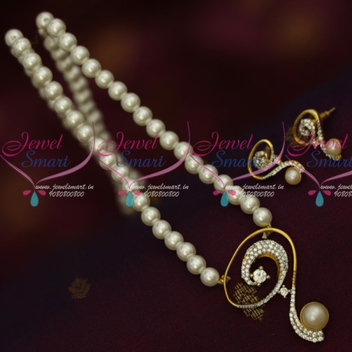 NL14581 Low Price Trendy Pearl Jewellery Mala AD Pendant Matching Earrings Online