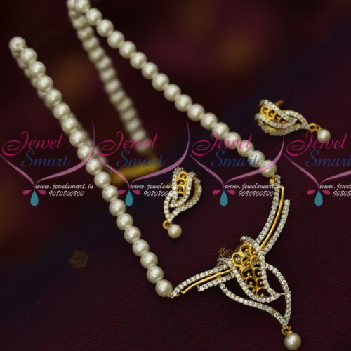 NL14583 Double Layer Pendant Design Pearl Mala Latest Low Price AD Jewellery Online
