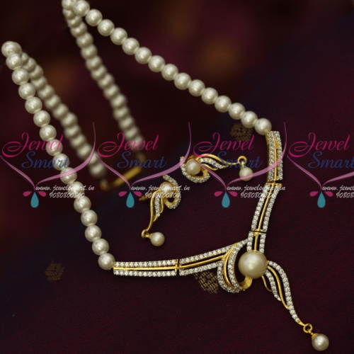 NL14584 Broad Stylish Pendant Design Pearl Mala Latest Low Price AD Jewellery Online