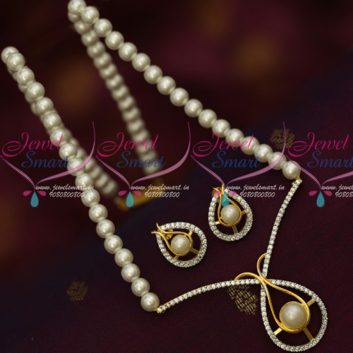 NL14586 Stylish Two Tone AD Pendant Pearl Mala Matching Earrings Low Price Jewellery