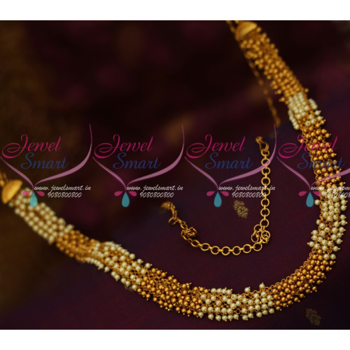 H14472 Pearls Golden Beads Dual Design Hip Chain Fancy Design Matte Finish Plating Shop Online