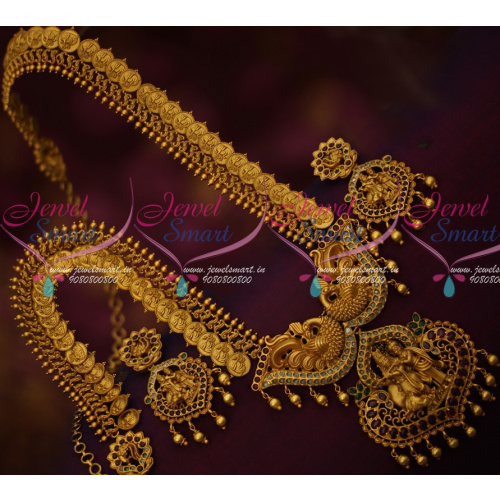 NL14381 Real Kemp Kasulaperu Haram Gold Plated Antique Radha Krishna Kemp Jewellery