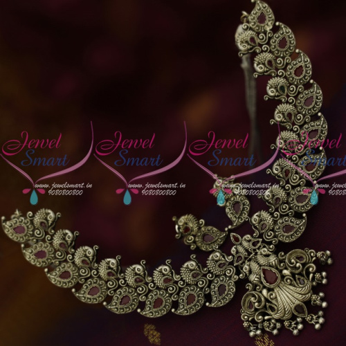 NL14468 Ruby Stones Silver Oxidised Plated Jewellery Peacock Broad Latest Trendy Collections Online