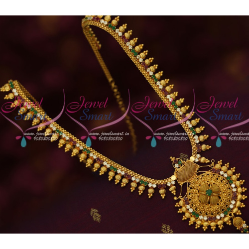 NL14459 Multi Color AD Beads Design Kerala Style Gold Covering Jewellery Haram Designs Online