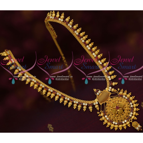 NL14460 Ruby White AD Stones South Design Kerala Style Gold Covering Jewellery Haram Online