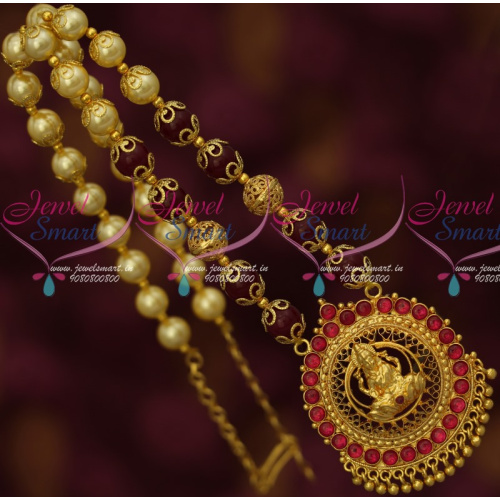 NL14351 Real Kemp Red Stones Gold Plated Temple Jewelry Pearl Mala Low Price Imitation