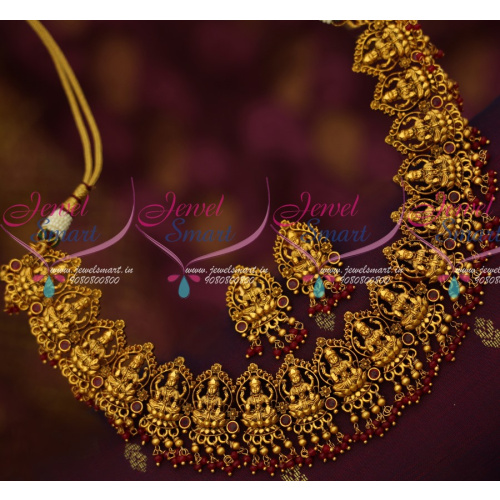 NL14386 Nakshi Temple Laxmi God Casting Antique Broad Jewellery Set Ruby Drops Earrings Online