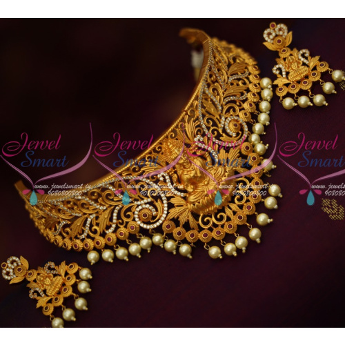 NL14504 Temple Jewellery Choker AD Stones Latest Reddish Matte Finish Premium Collections Online