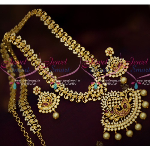 NL14967 Ruby Emerald Latest Light Gold Finish Semi Precious Haram Fashion Jewellery Online