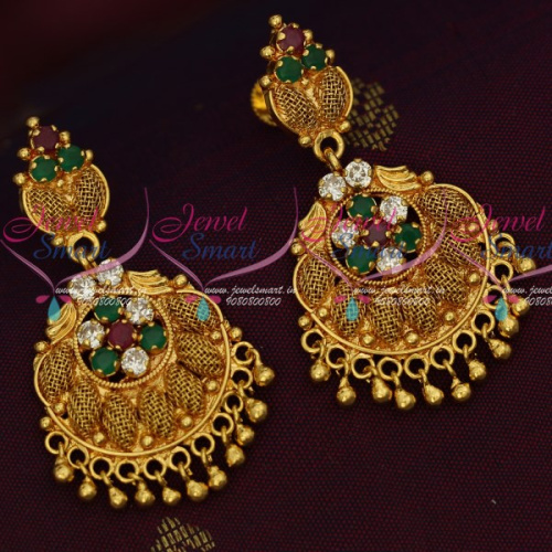 ER14737 AD Multi Colour Stones South Indian Gold Covering Daily Wear Earrings Online