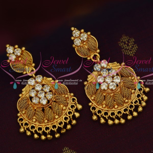 ER14738 AD White Stones South Indian Gold Covering Daily Wear Earrings Online