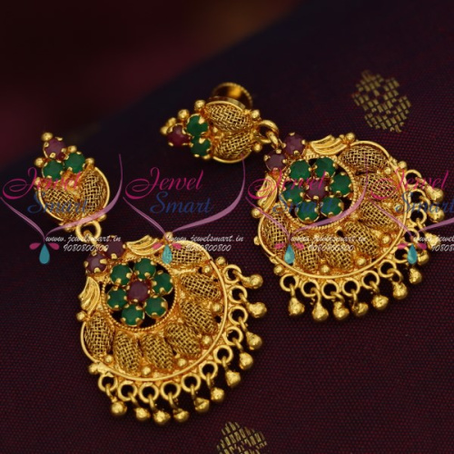 ER14739 AD Ruby Emerald Stones South Indian Gold Covering Daily Wear Earrings Online