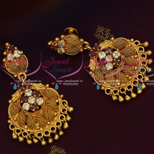 ER14740 AD Ruby White Stones South Indian Gold Covering Daily Wear Earrings Online