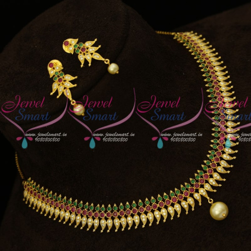 NL14945 Kerala Style Multi Colour AD Semi Precious Stones Gold Plated Jewellery Set Shop Online