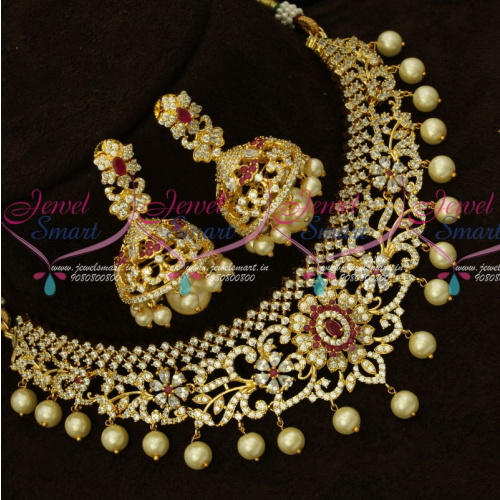 NL14947 Latest Bridal AD Fashion Jewellery Choker Necklace Diamond Finish Imitation Designs