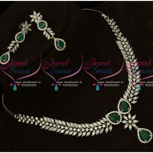 NL14956 Emerald Green White Silver Plated Fashion Jewellery Latest CZ Stone Designs Online