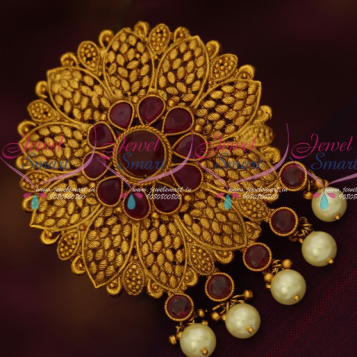 H14976 Ruby Floral Leaf Design Semi Precious Stones Hair Rakodi Bridal Traditional Jewelry Online