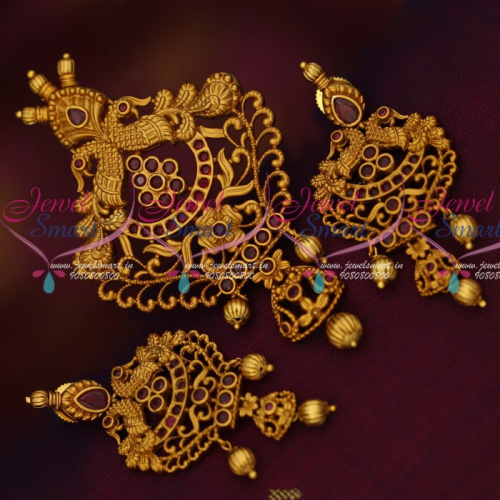 PS14799 Low Price Matte Gold Plated Peacock Pendant Set Ruby Stones Shop Online
