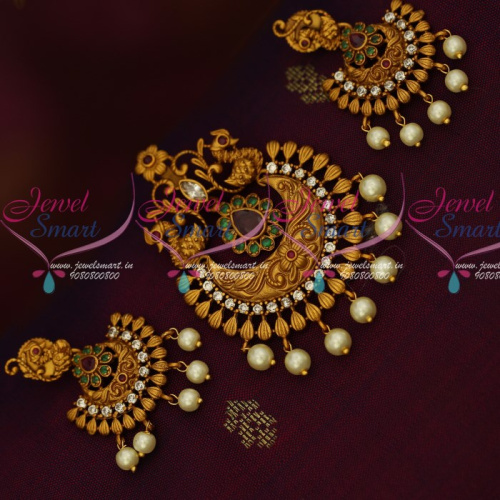 PS14806 Latest Low Price AD Matte Gold Plated Imitation Jewellery Pendant Set Shop Online
