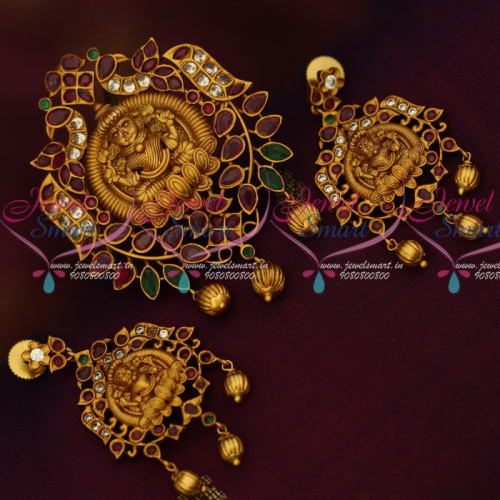 PS14810 AD Stones Latest Low Price Matte Gold Plated Imitation Jewellery Temple Pendant Sets Shop Online