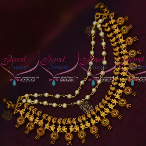 EC14704 Intricately Designed Mango Ear Chain Pearl 3 Layer Design Latest Jewellery Accessory Online
