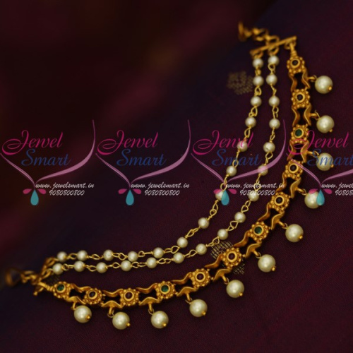 EC14707 Floral Design Ear Chain Pearl 3 Layer Design Latest Jewellery Accessory Online