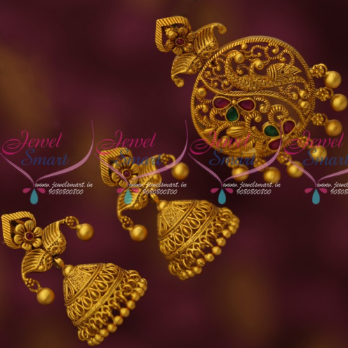PS14734 Antique Jewellery Gold Finish Pendant Stylish Jhumka Earrings Latest Designs Online