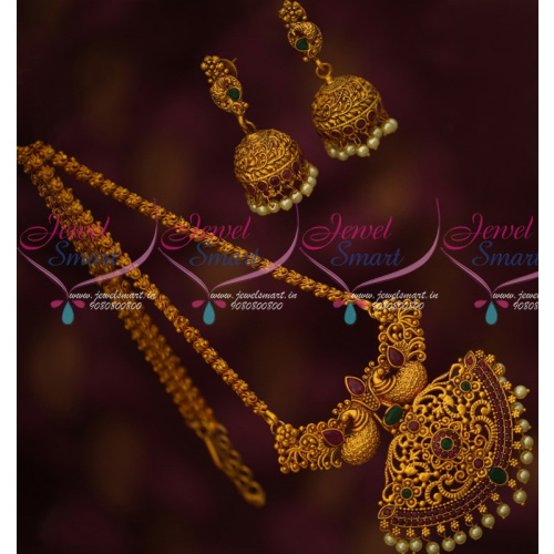 CS10997 Matte Gold Plated Chain Pendant Screw Back Jhumka Earrings Latest Jewellery Designs Online