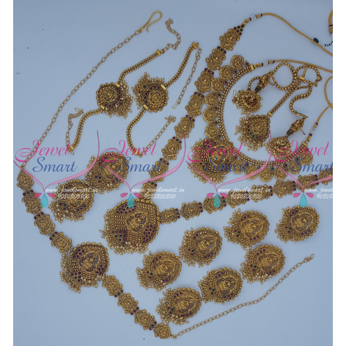 BR15006 Wedding Bridal Full Set Low Price Antique Matte Reddish Temple Grand Jewellery Set Online