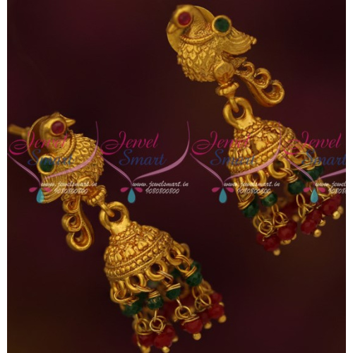 J15054 Peacock Stylish Design Bead Danglers Gold Look Artificial Jewelry Latest Collections