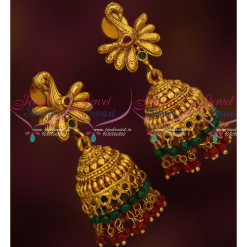 J15056 Peacock Design Bead Danglers Gold Look Fashion Jewelry Latest Collections