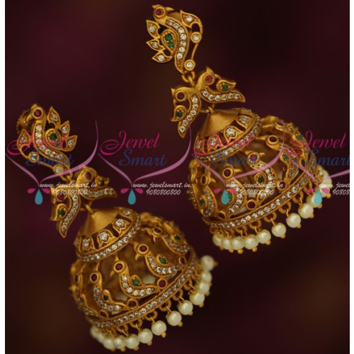 J15023 Big Size Peacock Intricately Designed Traditional Jhumka Antique Matte Finish Jewelry Online