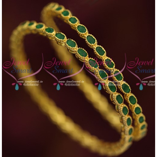 B15093 Oval Emerald Green Traditional Gold Design Semi Precious Stone Bangles Imitation Jewelry