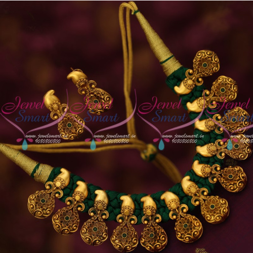 NL14813 Green Thread Dhaga Necklace Antique Mango Pendants Trendy Fancy Jewellery Collections Online