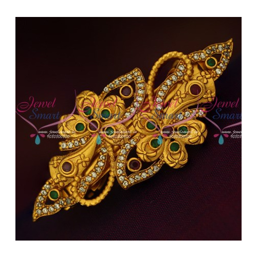 H15020 Latest Floral Design Hair Clip Matte Gold Plated Multi Colour AD Stones Jewellery