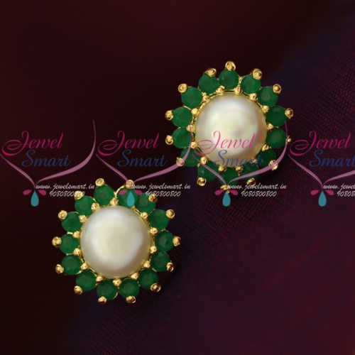 ER14791 Emerald Green Fresh Water Pearls Small Size Traditonal Earrings Shop Online