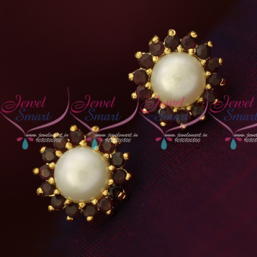 ER14795 Brown Colour AD Fresh Water Pearls Small Size Traditonal Earrings Shop Online