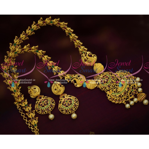 NL14874 Ruby Emerald Latest Light Gold Finish Semi Precious Haram Fashion Jewellery Online