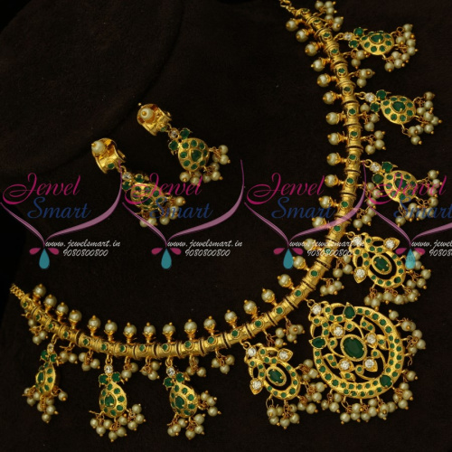 NL15079 Emerald Green Stones One Gram Gold Jewellery Gutta Pusalu Necklace Pearl Collections Online