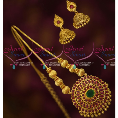 PS15101 Traditional Gold Design Roll Kodi Beaded Chain Pendant Jhumka Earrings Covering Jewelry Online
