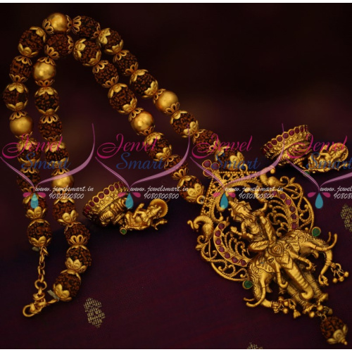 NL15007 Lord Ganapathy Vinayagar Jewellery Beaded Rudraksha Mala South Indian Traditional