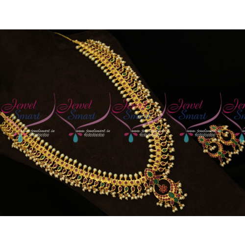 NL15074 Gutta Pusalu Haram Mango Design Gold Plated Pearl Traditional South Indian Jewelry Ruby Emerald Stones Latest