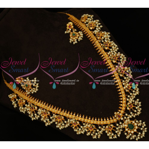 NL15075 Gutta Pusalu Haram Matte Finish Traditional South Indian Jewelry Ruby Emerald Stones Latest