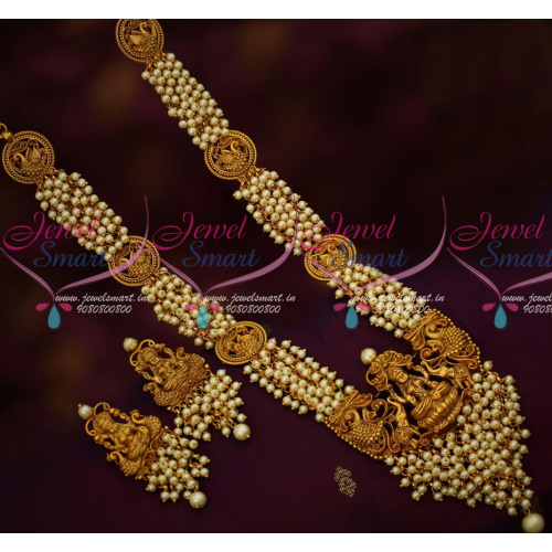 NL14843 Pearl Danglers Jewellery Mugappu Chain Temple Pendant Matching Earrings Traditional Design Online