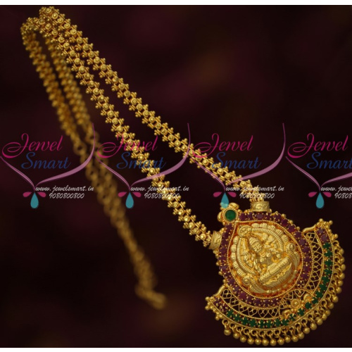 PS15121 South Indian Traditional Ghajiri Design Chain Temple Pendant Ruby Emerald AD Stones